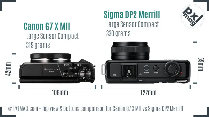Canon G7 X MII vs Sigma DP2 Merrill top view buttons comparison