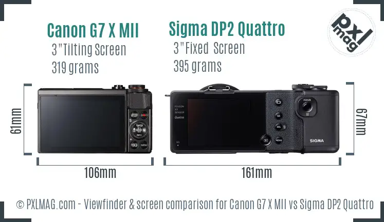 Canon G7 X MII vs Sigma DP2 Quattro Screen and Viewfinder comparison