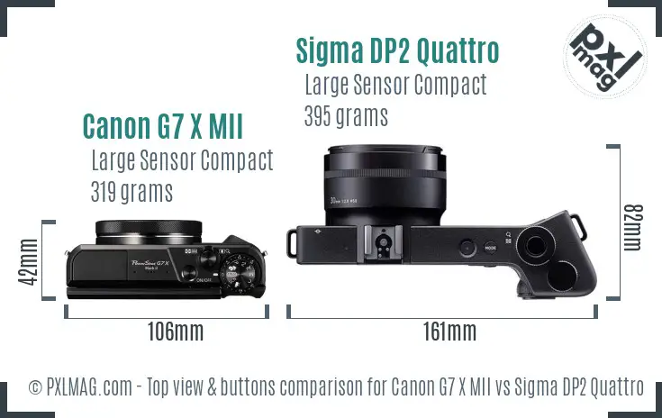 Canon G7 X MII vs Sigma DP2 Quattro top view buttons comparison