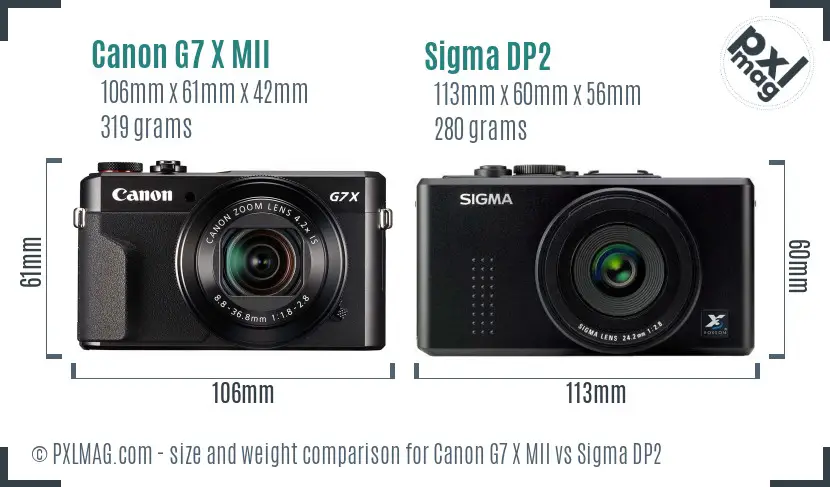 Canon G7 X MII vs Sigma DP2 size comparison