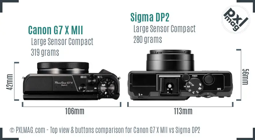 Canon G7 X MII vs Sigma DP2 top view buttons comparison