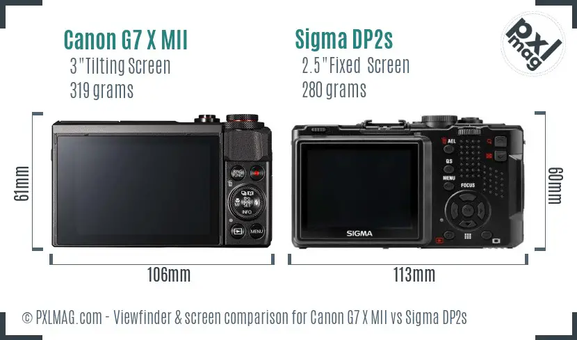 Canon G7 X MII vs Sigma DP2s Screen and Viewfinder comparison