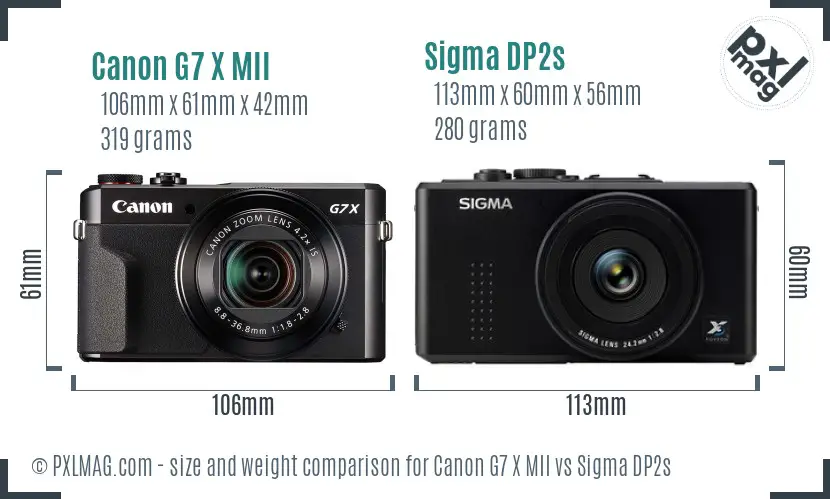 Canon G7 X MII vs Sigma DP2s size comparison