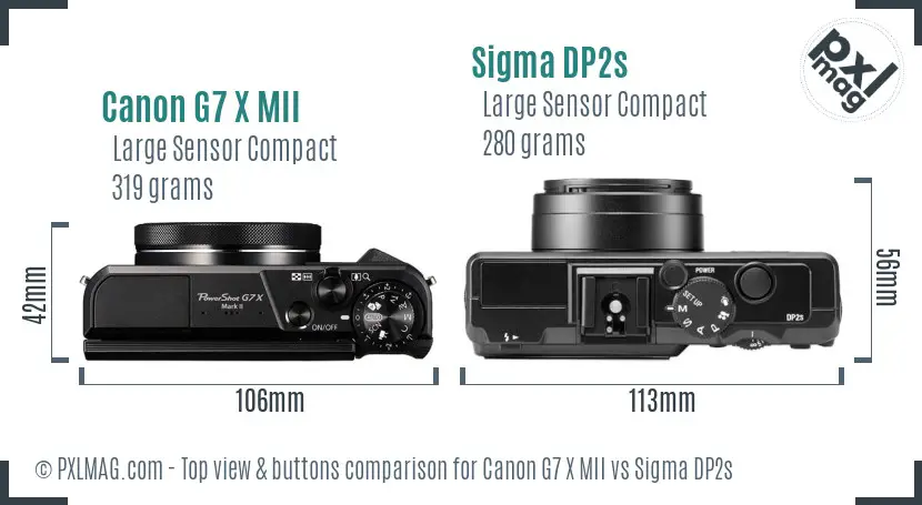 Canon G7 X MII vs Sigma DP2s top view buttons comparison