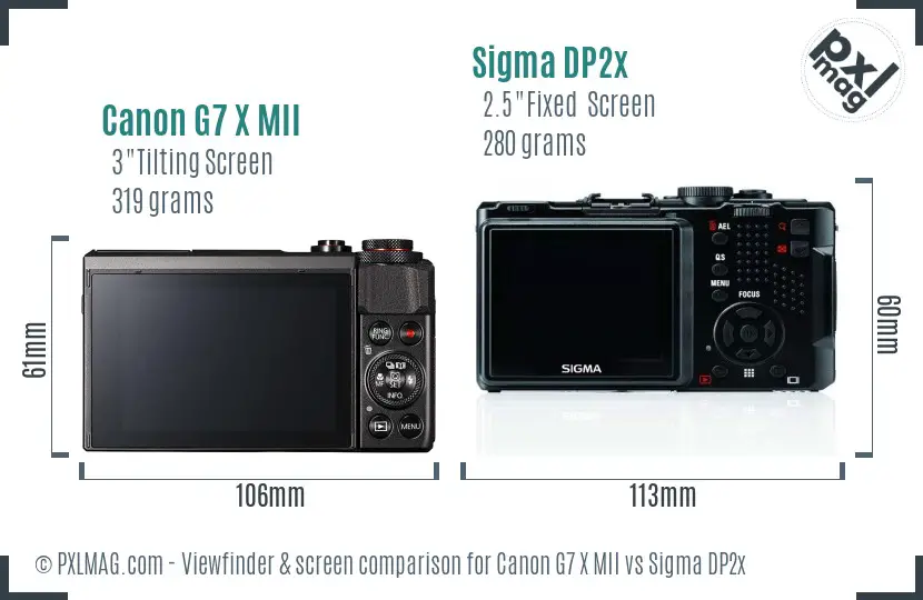 Canon G7 X MII vs Sigma DP2x Screen and Viewfinder comparison