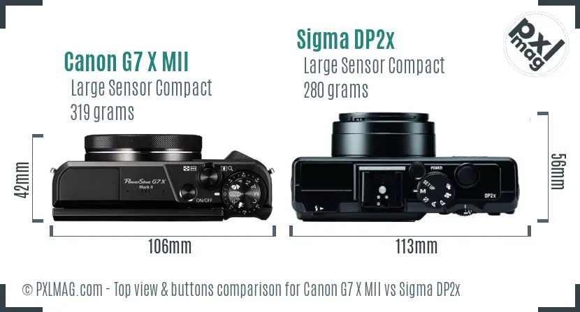 Canon G7 X MII vs Sigma DP2x top view buttons comparison