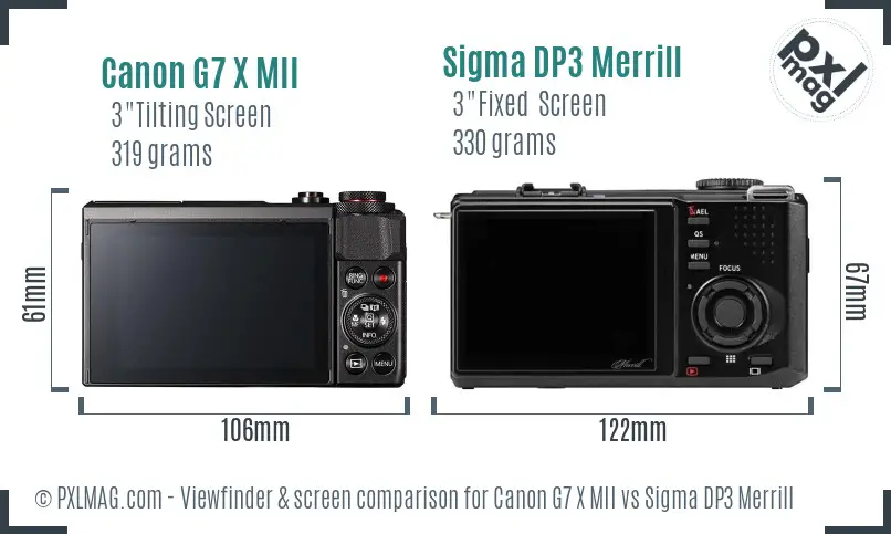 Canon G7 X MII vs Sigma DP3 Merrill Screen and Viewfinder comparison