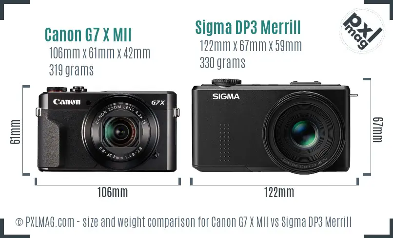 Canon G7 X MII vs Sigma DP3 Merrill size comparison