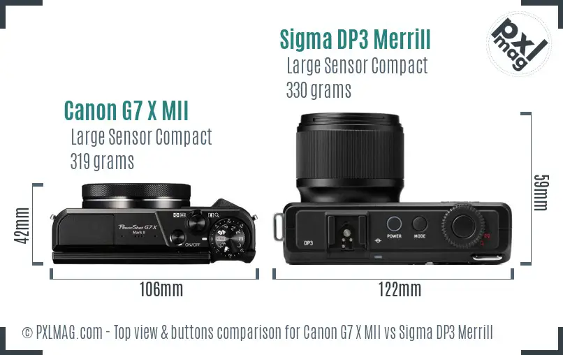 Canon G7 X MII vs Sigma DP3 Merrill top view buttons comparison
