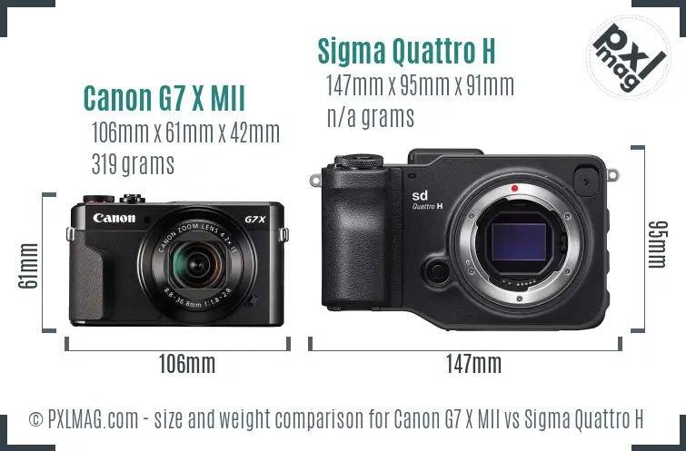 Canon G7 X MII vs Sigma Quattro H size comparison