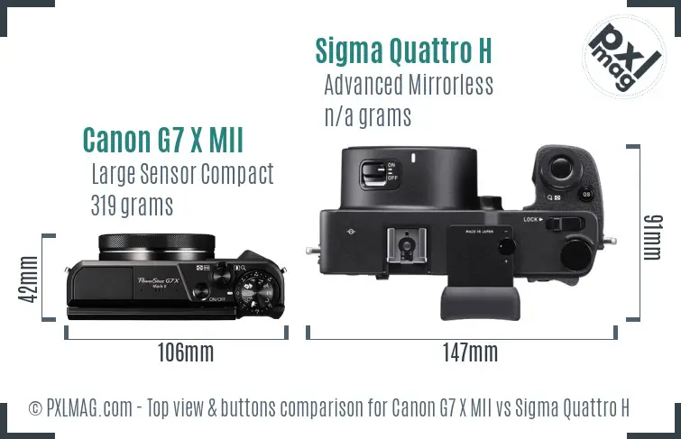 Canon G7 X MII vs Sigma Quattro H top view buttons comparison