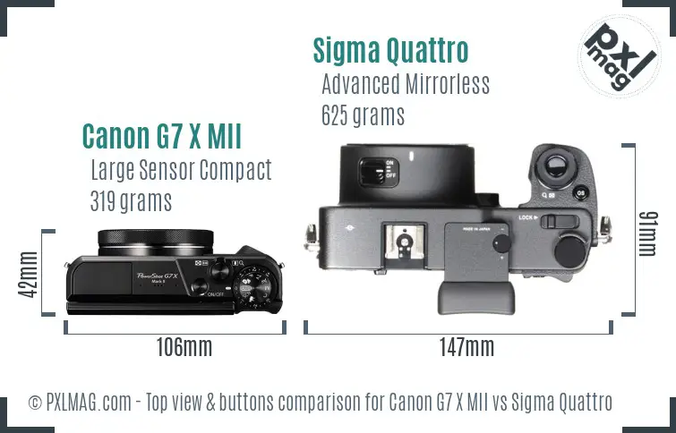 Canon G7 X MII vs Sigma Quattro top view buttons comparison