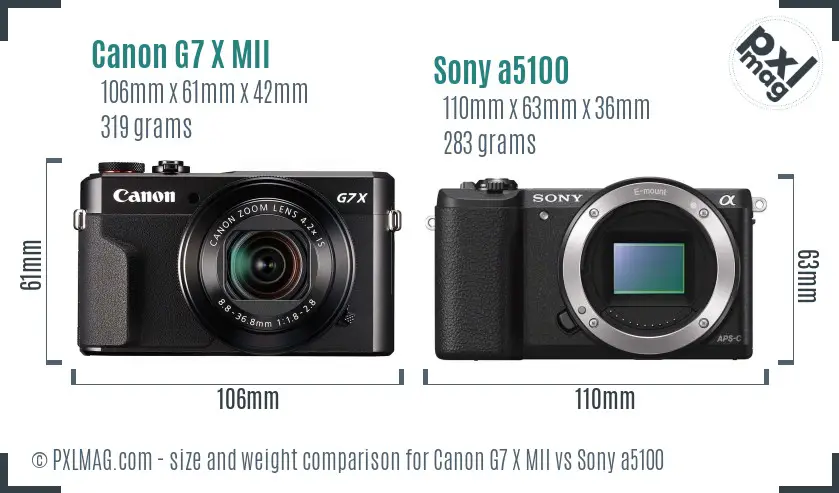 Canon G7 X MII vs Sony a5100 size comparison Canon G7 X MII vs Sony a5100 size comparison