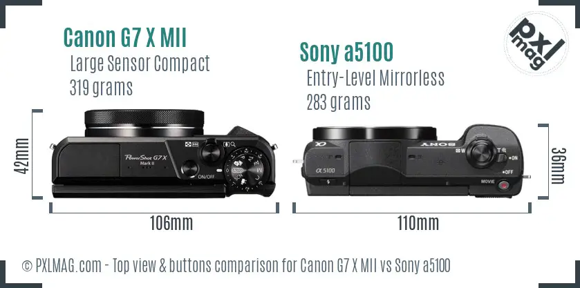Canon G7 X MII vs Sony a5100 top view buttons comparison