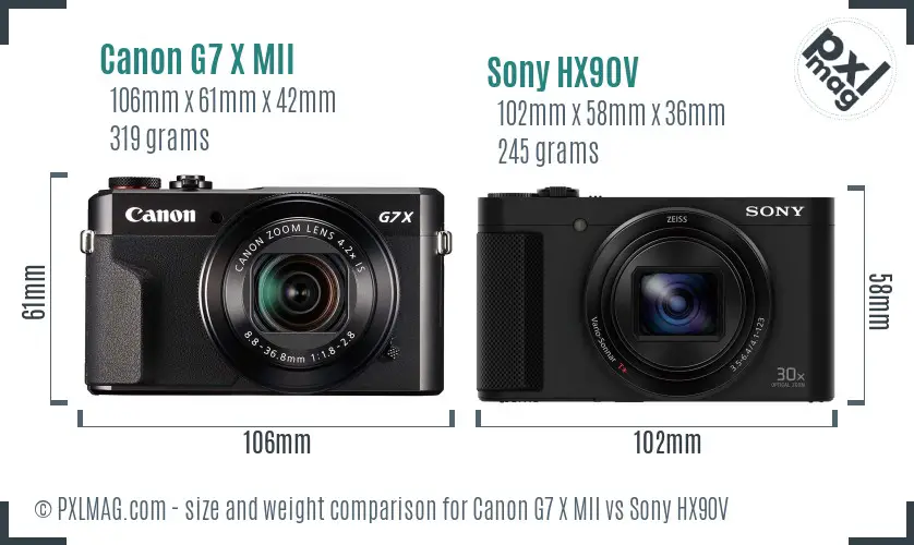 Canon G7 X MII vs Sony HX90V size comparison Canon G7 X MII vs Sony HX90V size comparison