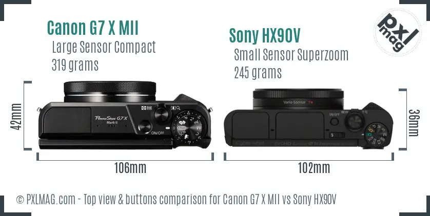 Canon G7 X MII vs Sony HX90V top view buttons comparison Canon G7 X MII vs Sony HX90V top view buttons comparison
