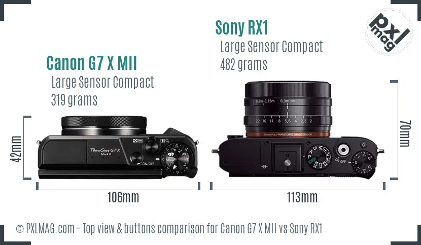 Canon G7 X MII vs Sony RX1 top view buttons comparison