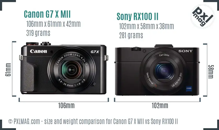 Canon G7 X MII vs Sony RX100 II size comparison