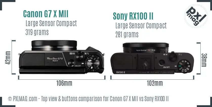 Canon G7 X MII vs Sony RX100 II top view buttons comparison