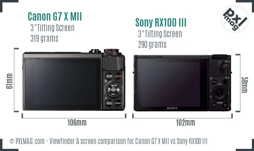 Canon G7 X MII vs Sony RX100 III Screen and Viewfinder comparison