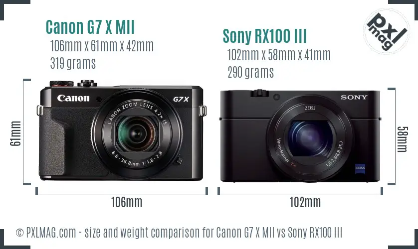 Canon G7 X MII vs Sony RX100 III size comparison