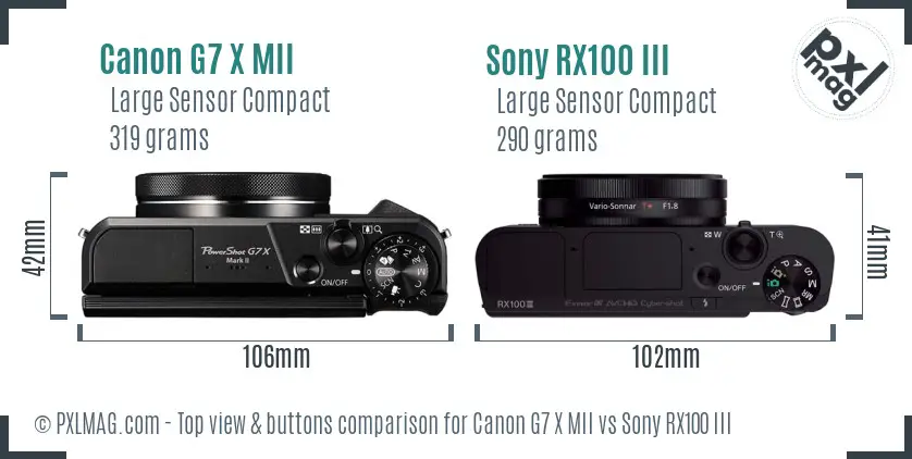 Canon G7 X MII vs Sony RX100 III top view buttons comparison