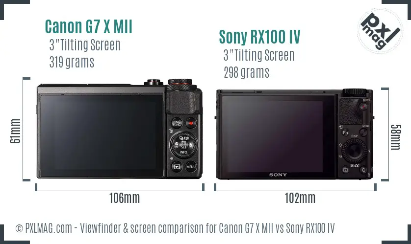 Canon G7 X MII vs Sony RX100 IV Screen and Viewfinder comparison