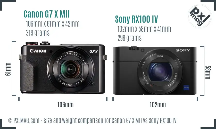 Canon G7 X MII vs Sony RX100 IV size comparison