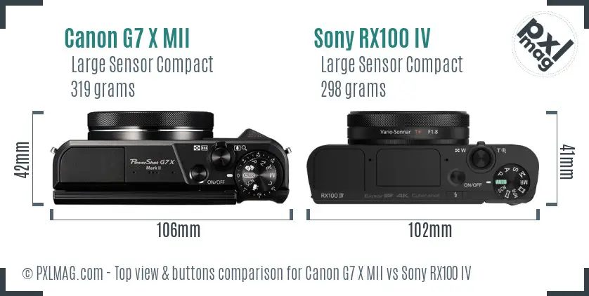 Canon G7 X MII vs Sony RX100 IV top view buttons comparison