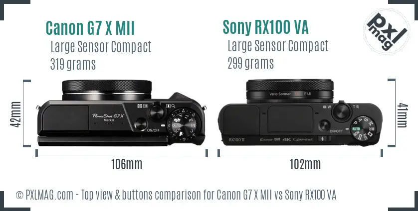 Canon G7 X MII vs Sony RX100 VA top view buttons comparison
