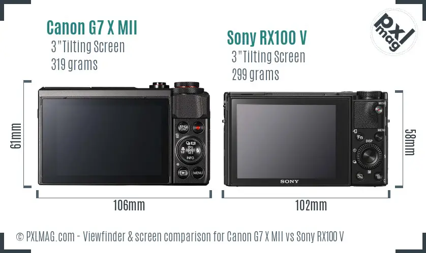 Canon G7 X MII vs Sony RX100 V Screen and Viewfinder comparison