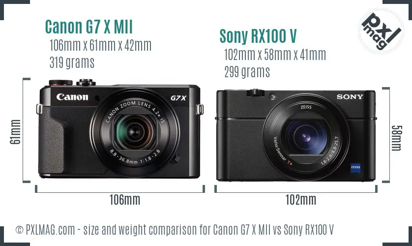 Canon G7 X MII vs Sony RX100 V size comparison