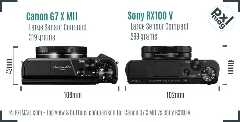 Canon G7 X MII vs Sony RX100 V top view buttons comparison