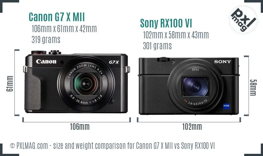Canon G7 X MII vs Sony RX100 VI size comparison
