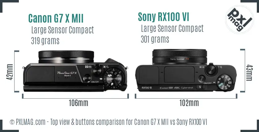 Canon G7 X MII vs Sony RX100 VI top view buttons comparison