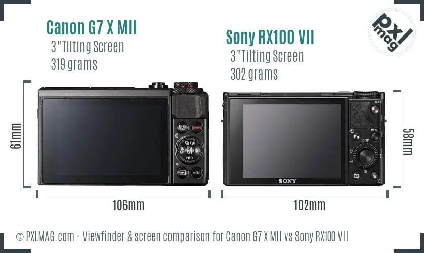Canon G7 X MII vs Sony RX100 VII Screen and Viewfinder comparison