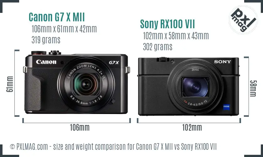 Canon G7 X MII vs Sony RX100 VII size comparison