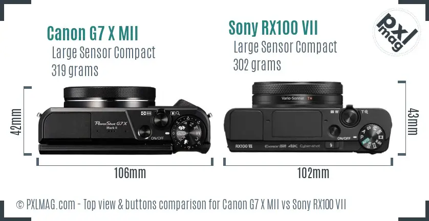 Canon G7 X MII vs Sony RX100 VII top view buttons comparison