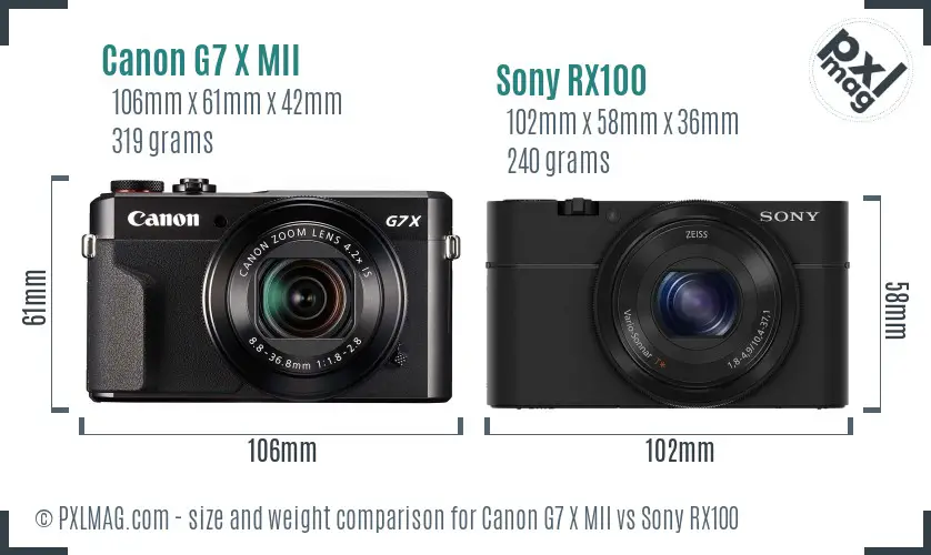 Canon G7 X MII vs Sony RX100 size comparison