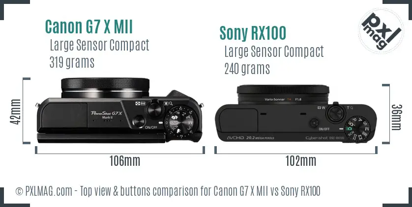Canon G7 X MII vs Sony RX100 top view buttons comparison