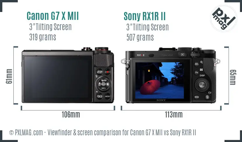 Canon G7 X MII vs Sony RX1R II Screen and Viewfinder comparison
