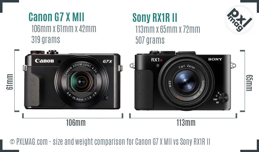 Canon G7 X MII vs Sony RX1R II size comparison