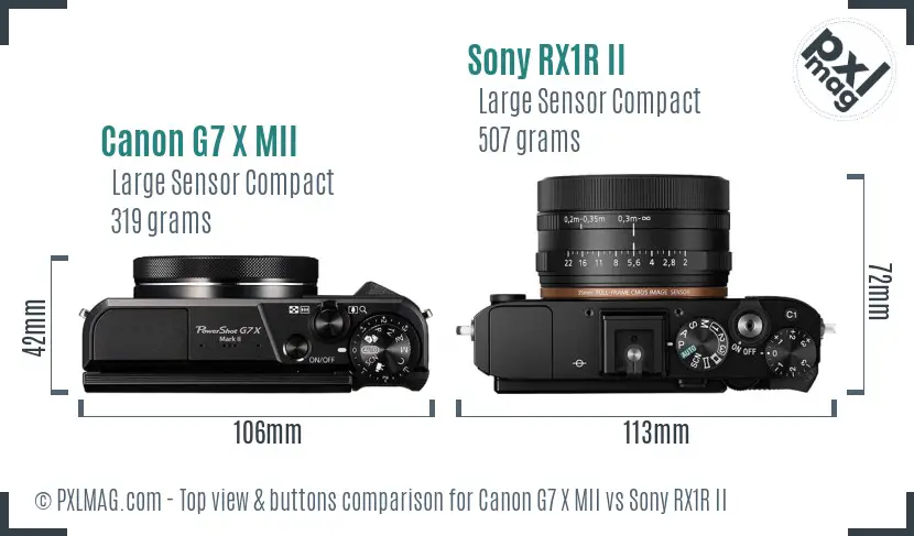 Canon G7 X MII vs Sony RX1R II top view buttons comparison