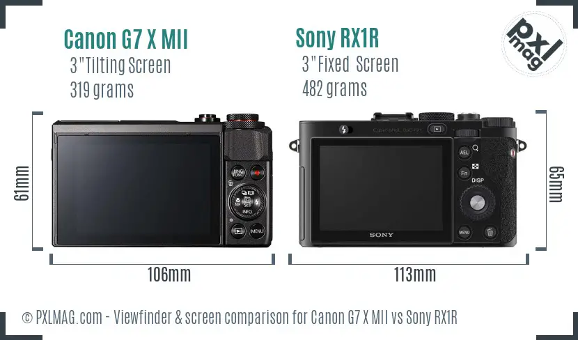 Canon G7 X MII vs Sony RX1R Screen and Viewfinder comparison