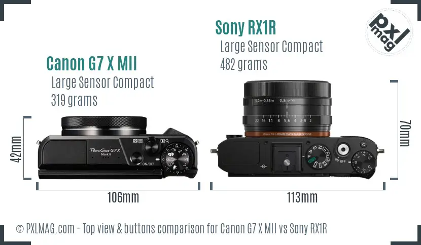 Canon G7 X MII vs Sony RX1R top view buttons comparison
