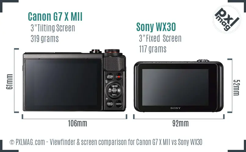 Canon G7 X MII vs Sony WX30 Screen and Viewfinder comparison