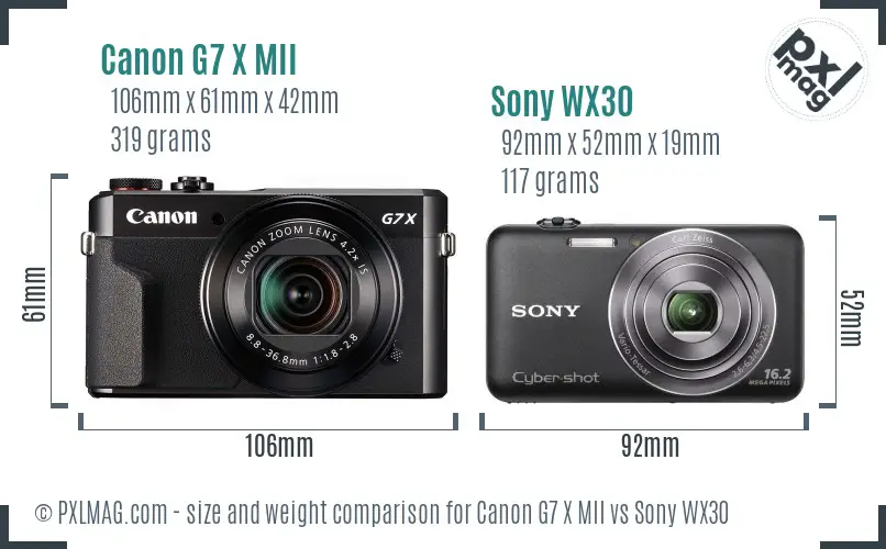 Canon G7 X MII vs Sony WX30 size comparison