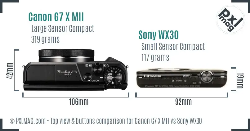 Canon G7 X MII vs Sony WX30 top view buttons comparison