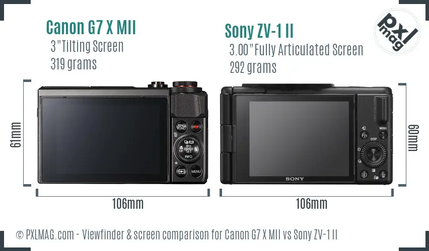 Canon G7 X MII vs Sony ZV-1 II Screen and Viewfinder comparison