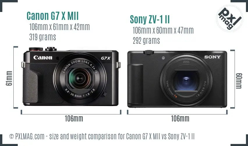 Canon G7 X MII vs Sony ZV-1 II size comparison